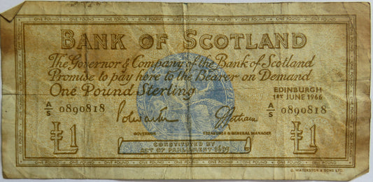 1966 Bank of Scotland £1 One Pound Banknote