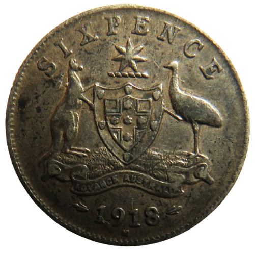 1918-M King George V Australia Silver Sixpence Coin Better Grade