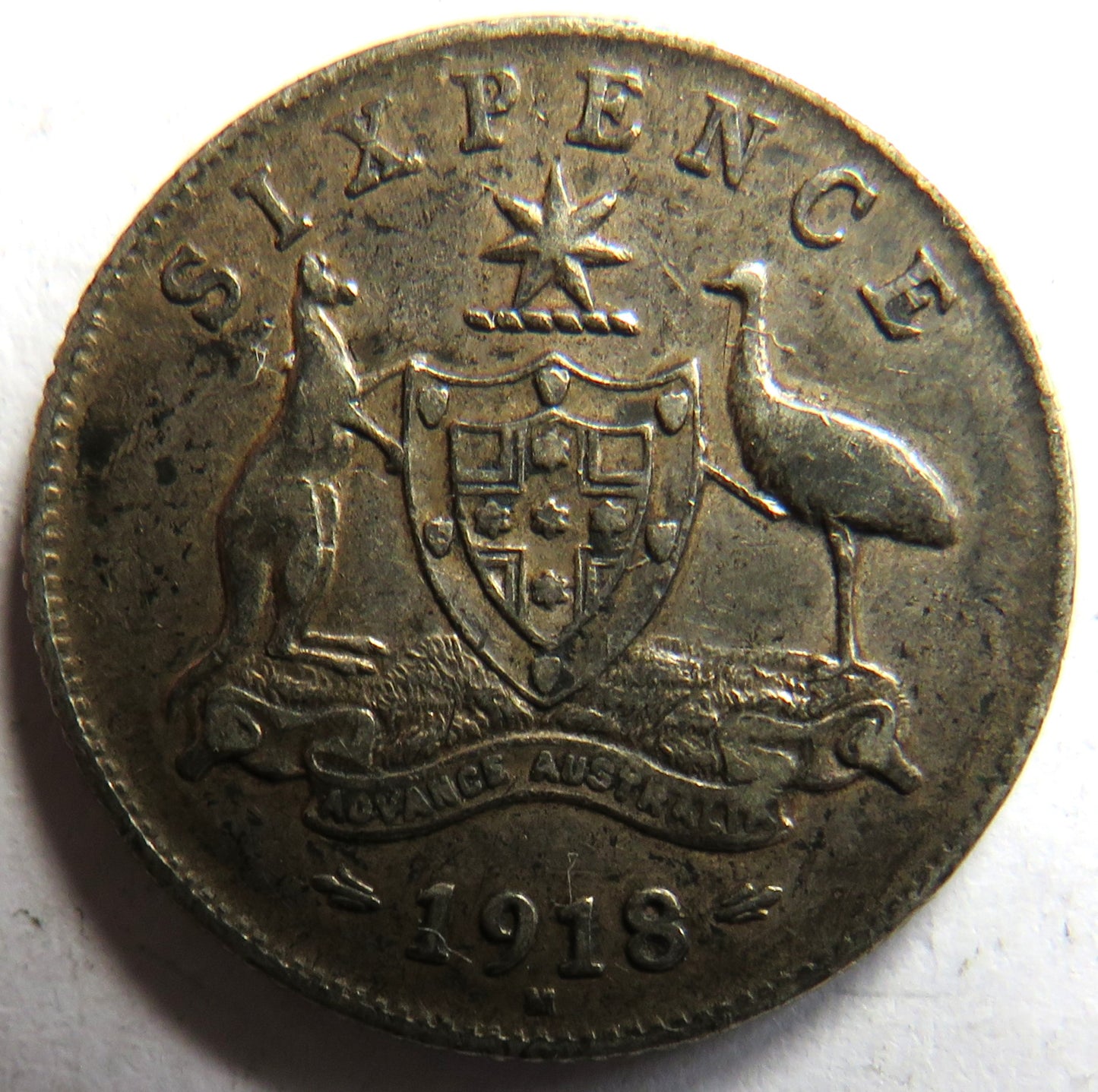 1918-M King George V Australia Silver Sixpence Coin Better Grade
