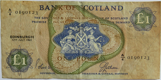 1963 Bank of Scotland £1 One Pound Banknote
