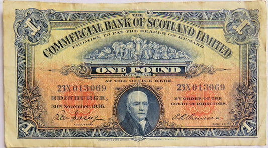 1936 Commercial Bank of Scotland £1 One Pound Banknote