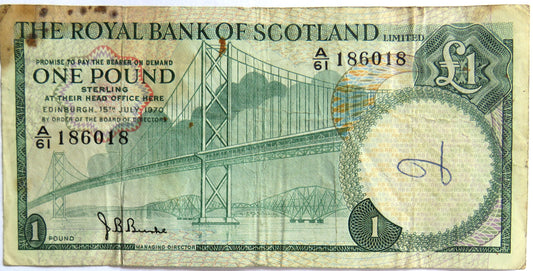 1970 The Royal Bank of Scotland £1 One Pound Banknote