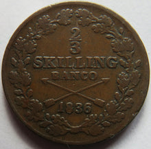 Load image into Gallery viewer, 1836 Sweden 2/3 Skilling Coin
