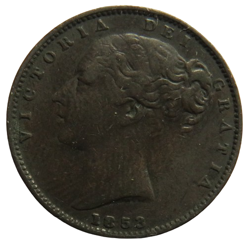 1853 Queen Victoria Young Head Farthing Coin - Great Britain