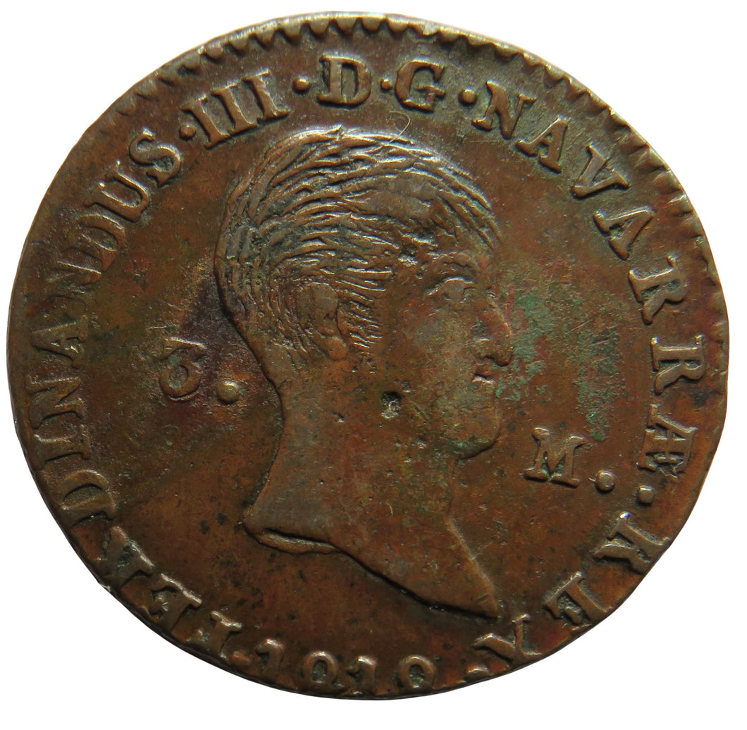 1818 Spain Navarre 3 Maravedis Coin Good Detail