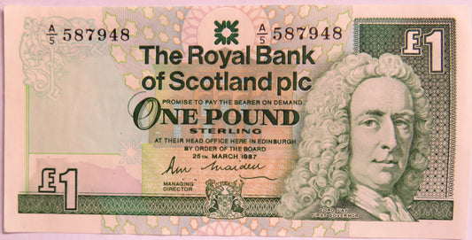 1987 The Royal Bank of Scotland £1 One Pound Banknote