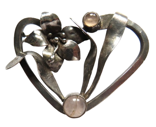 Vintage Ladies Large Chunky Sterling Silver Floral Brooch Edinburgh 1986