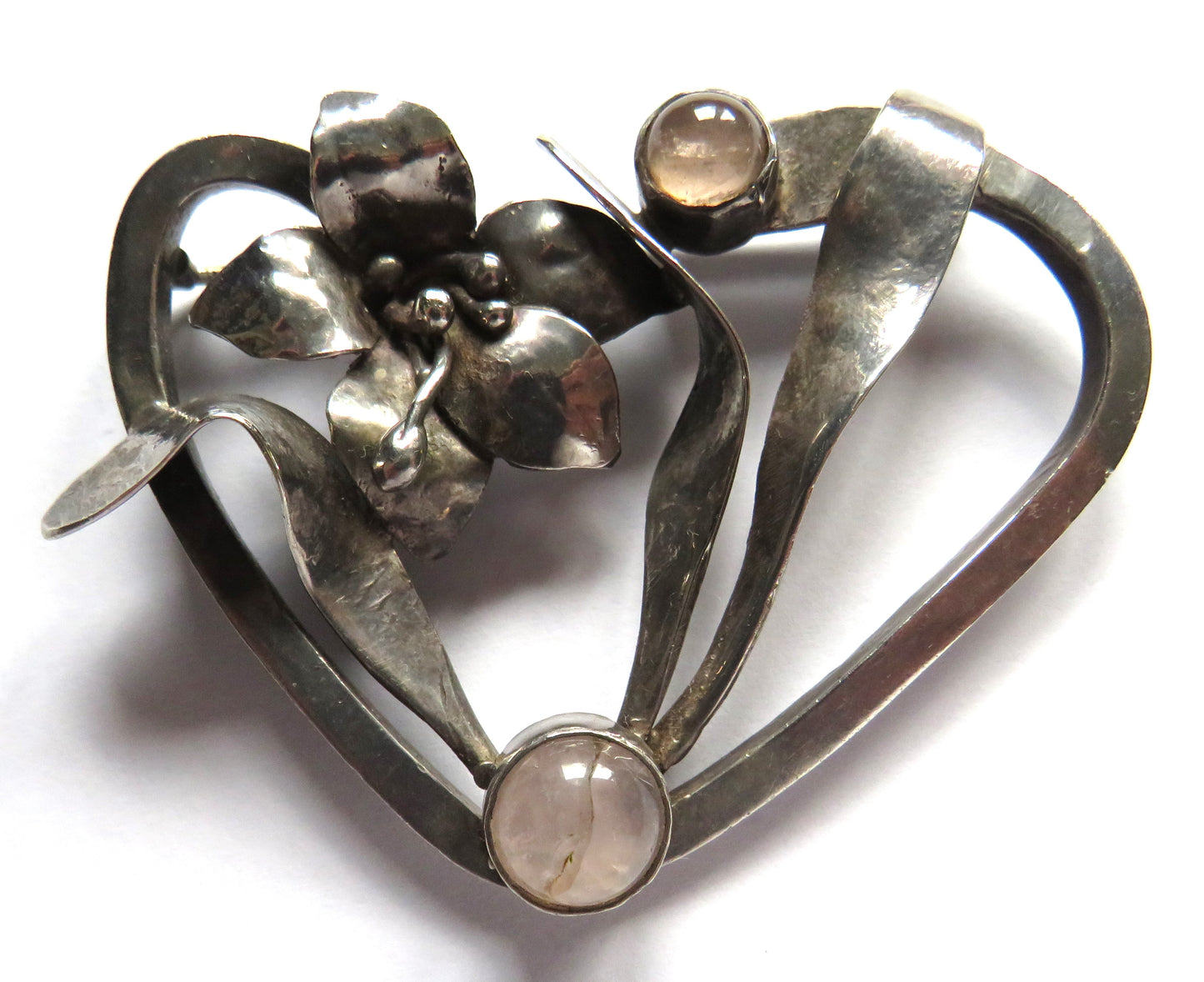 Vintage Ladies Large Chunky Sterling Silver Floral Brooch Edinburgh 1986