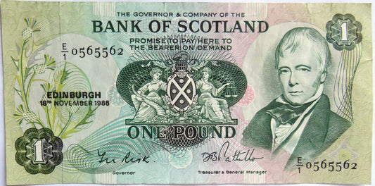 1988 Bank of Scotland £1 One Pound Banknote