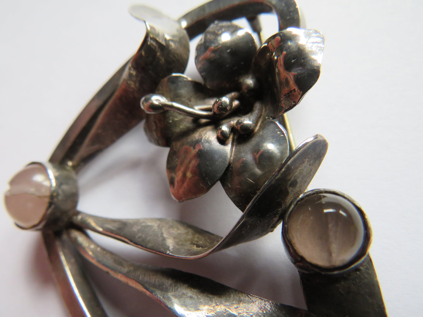 Vintage Ladies Large Chunky Sterling Silver Floral Brooch Edinburgh 1986