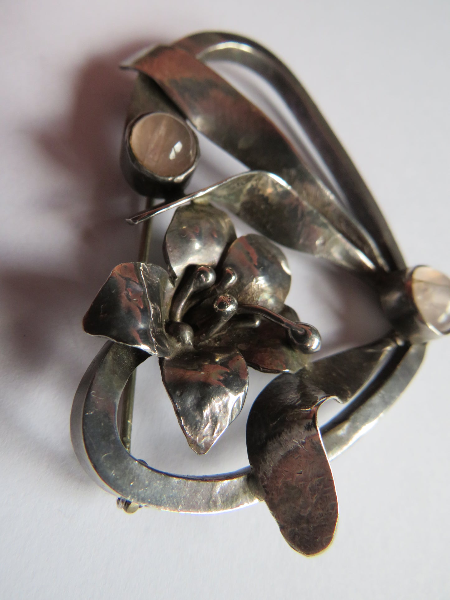 Vintage Ladies Large Chunky Sterling Silver Floral Brooch Edinburgh 1986