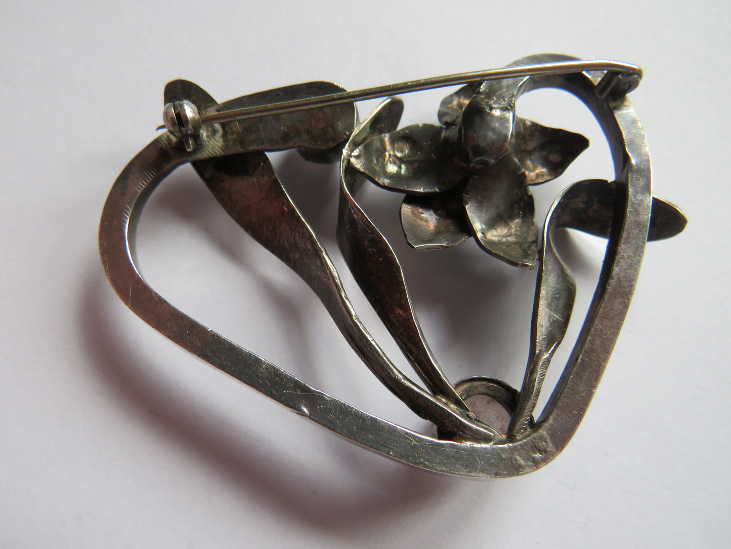 Vintage Ladies Large Chunky Sterling Silver Floral Brooch Edinburgh 1986