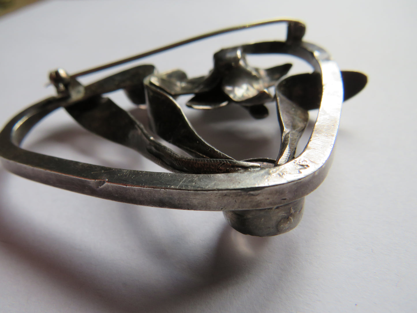 Vintage Ladies Large Chunky Sterling Silver Floral Brooch Edinburgh 1986