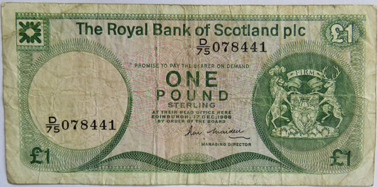1986 The Royal Bank of Scotland £1 One Pound Banknote