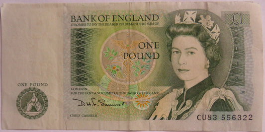 Bank of England £1 One Pound Banknote DH.F. Somerset CU83
