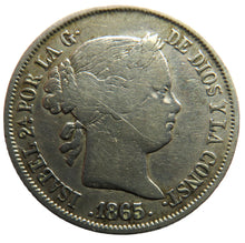 Load image into Gallery viewer, 1865 Spain Silver 40 Centimos Coin
