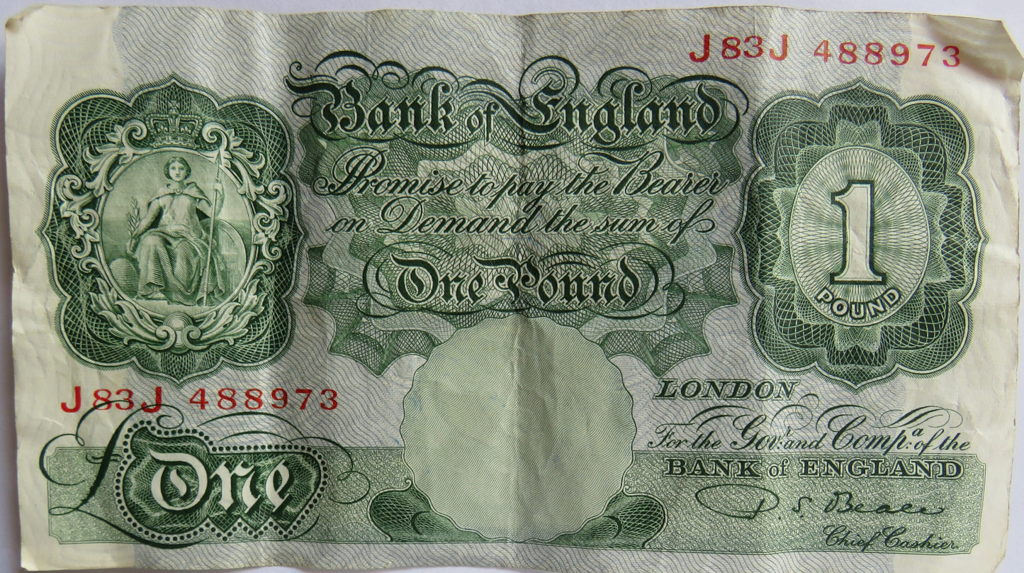 Bank of England £1 One Pound Banknote P.S. Beale J83J