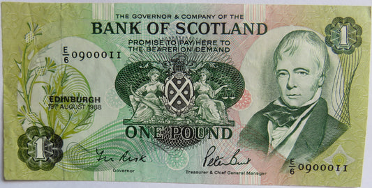1988 Bank of Scotland £1 One Pound Banknote