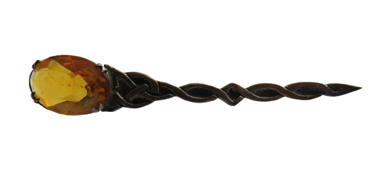 Vintage Scottish Silver & Orange Stone Brooch