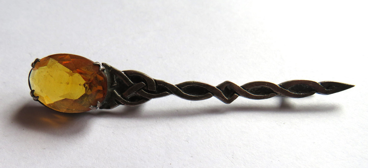 Vintage Scottish Silver & Orange Stone Brooch