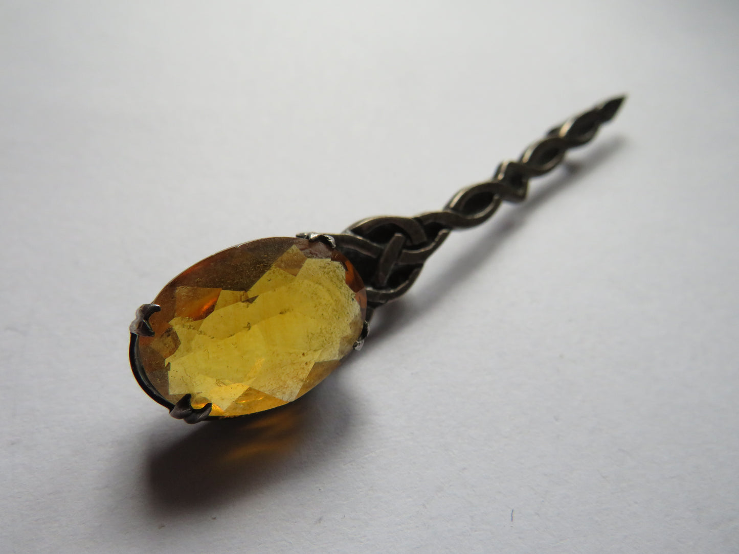 Vintage Scottish Silver & Orange Stone Brooch