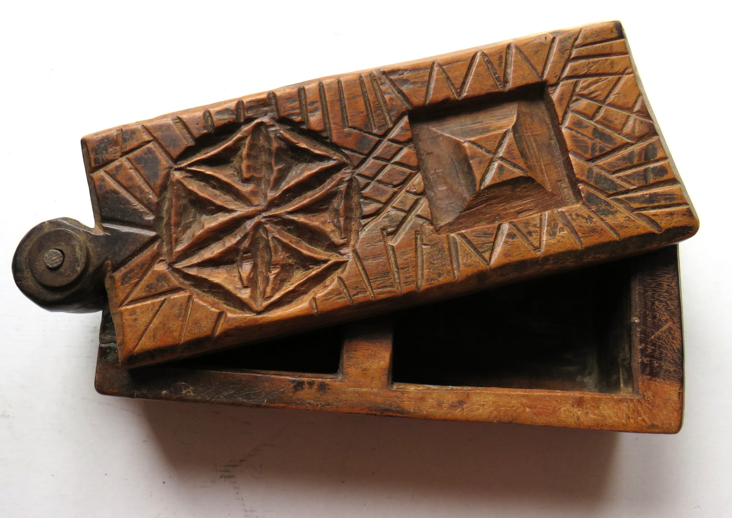 Vintage Hand Carved 2 Compartments Wooden Spice Box