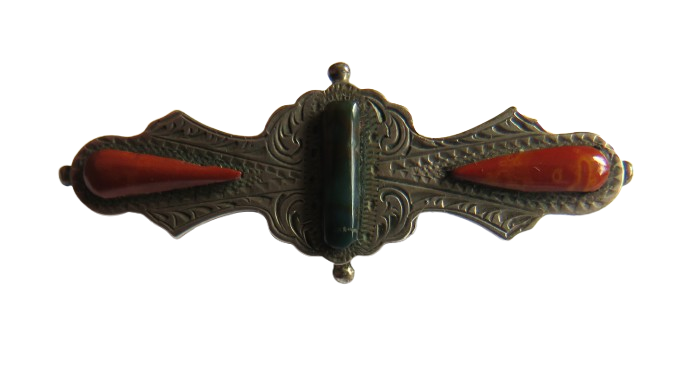 Antique Scottish White Metal & Agate Brooch