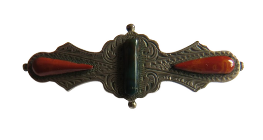 Antique Scottish White Metal & Agate Brooch