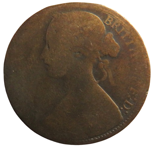 1864 Queen Victoria Bun Head One Penny Coin - Great Britain
