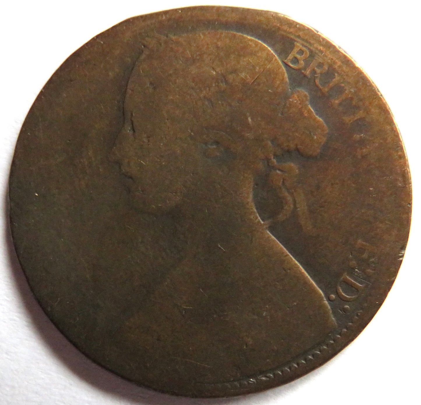 1864 Queen Victoria Bun Head One Penny Coin - Great Britain