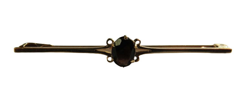 Antique 9ct 375 Gold & Dark Coloured Stone Bar Brooch