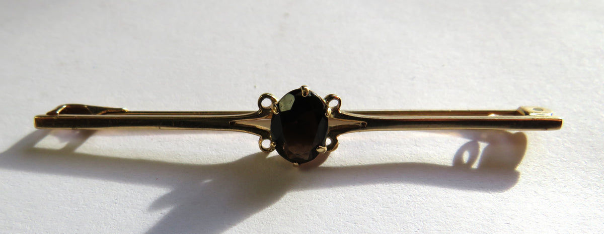 Antique 9ct 375 Gold & Dark Coloured Stone Bar Brooch