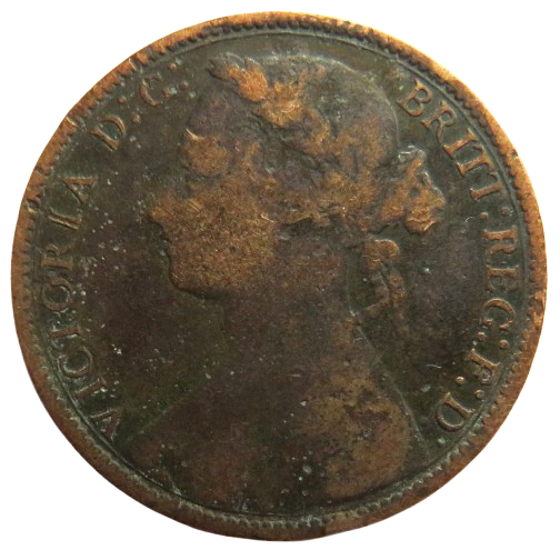 1875 Queen Victoria Bun Head One Penny Coin - Great Britain