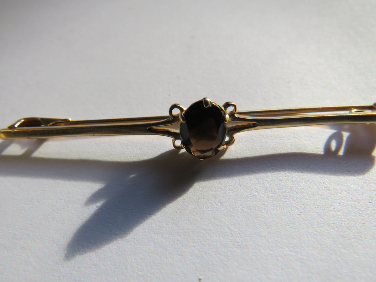Antique 9ct 375 Gold & Dark Coloured Stone Bar Brooch