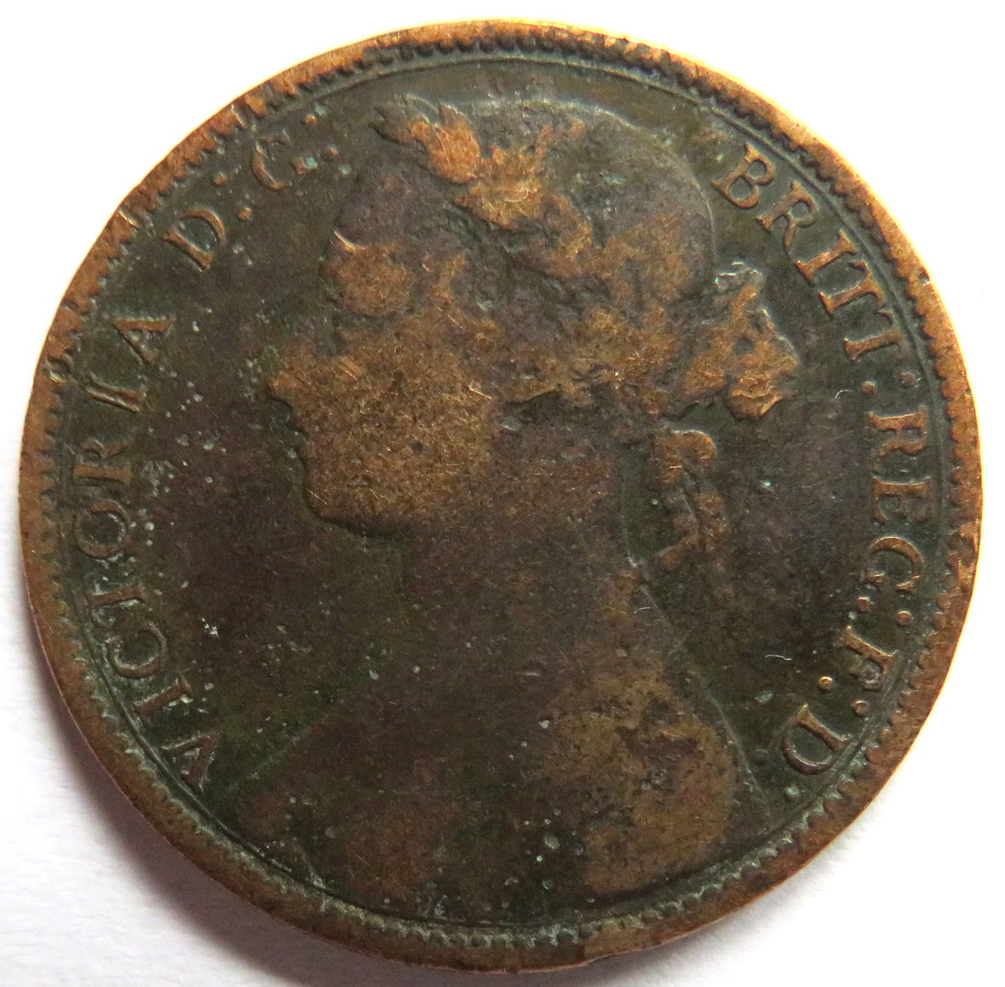 1875 Queen Victoria Bun Head One Penny Coin - Great Britain