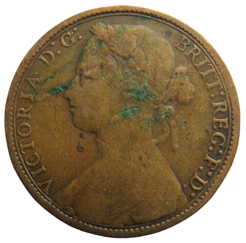 1875 Queen Victoria Bun Head One Penny Coin - Great Britain