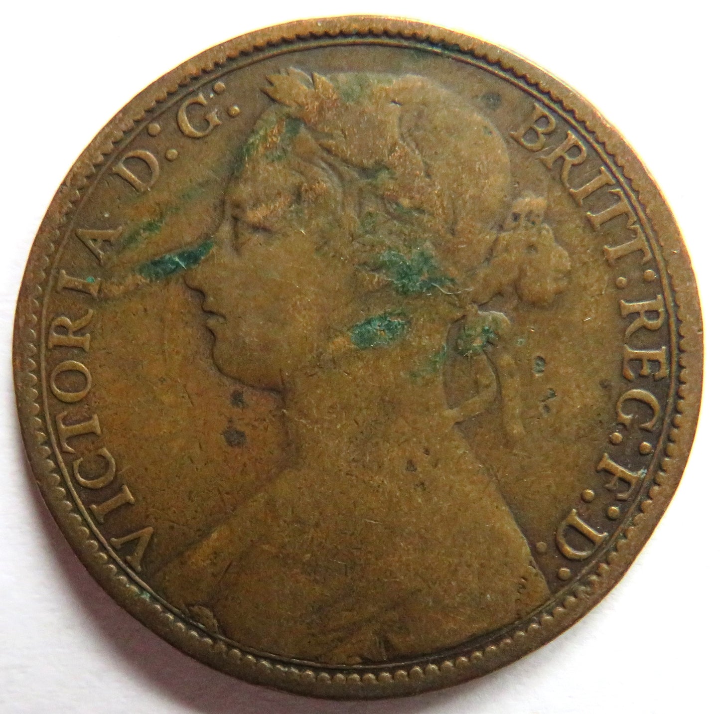 1875 Queen Victoria Bun Head One Penny Coin - Great Britain