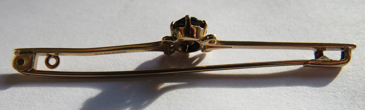 Antique 9ct 375 Gold & Dark Coloured Stone Bar Brooch