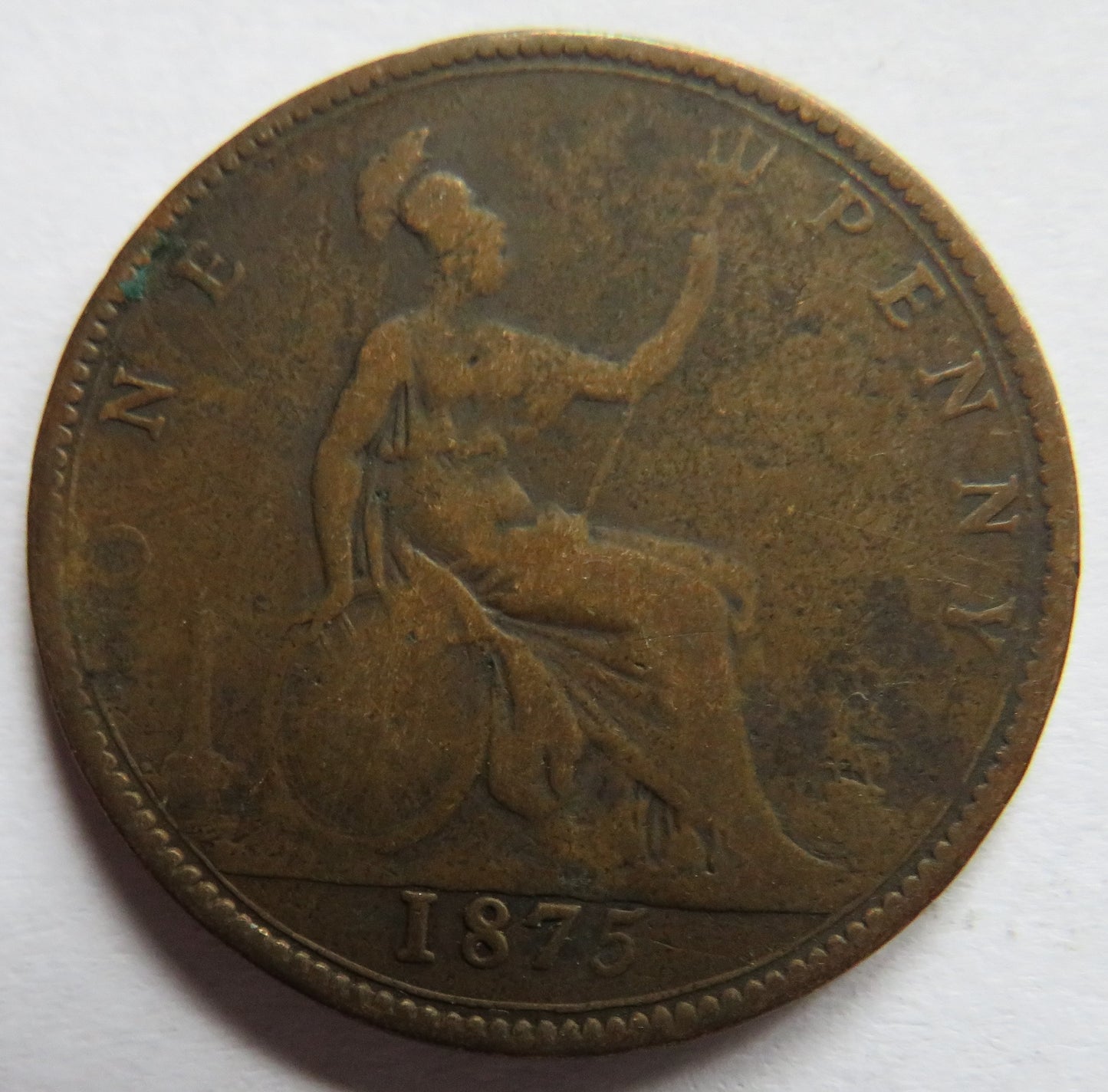 1875 Queen Victoria Bun Head One Penny Coin - Great Britain