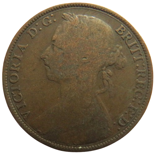 1891 Queen Victoria Bun Head One Penny Coin - Great Britain