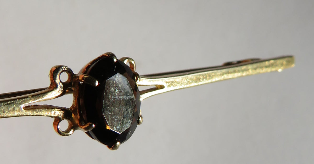 Antique 9ct 375 Gold & Dark Coloured Stone Bar Brooch
