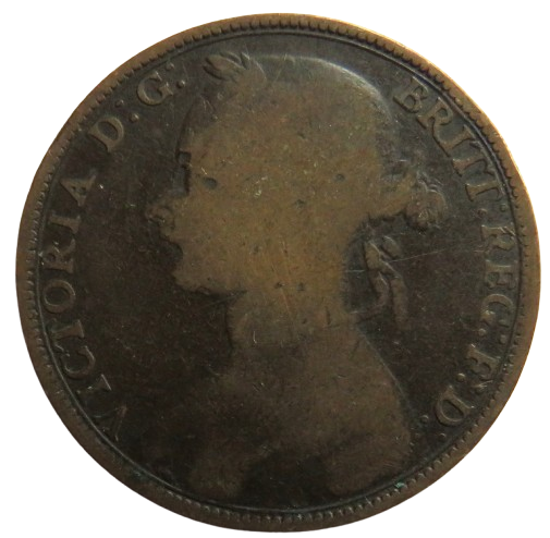 1891 Queen Victoria Bun Head One Penny Coin - Great Britain
