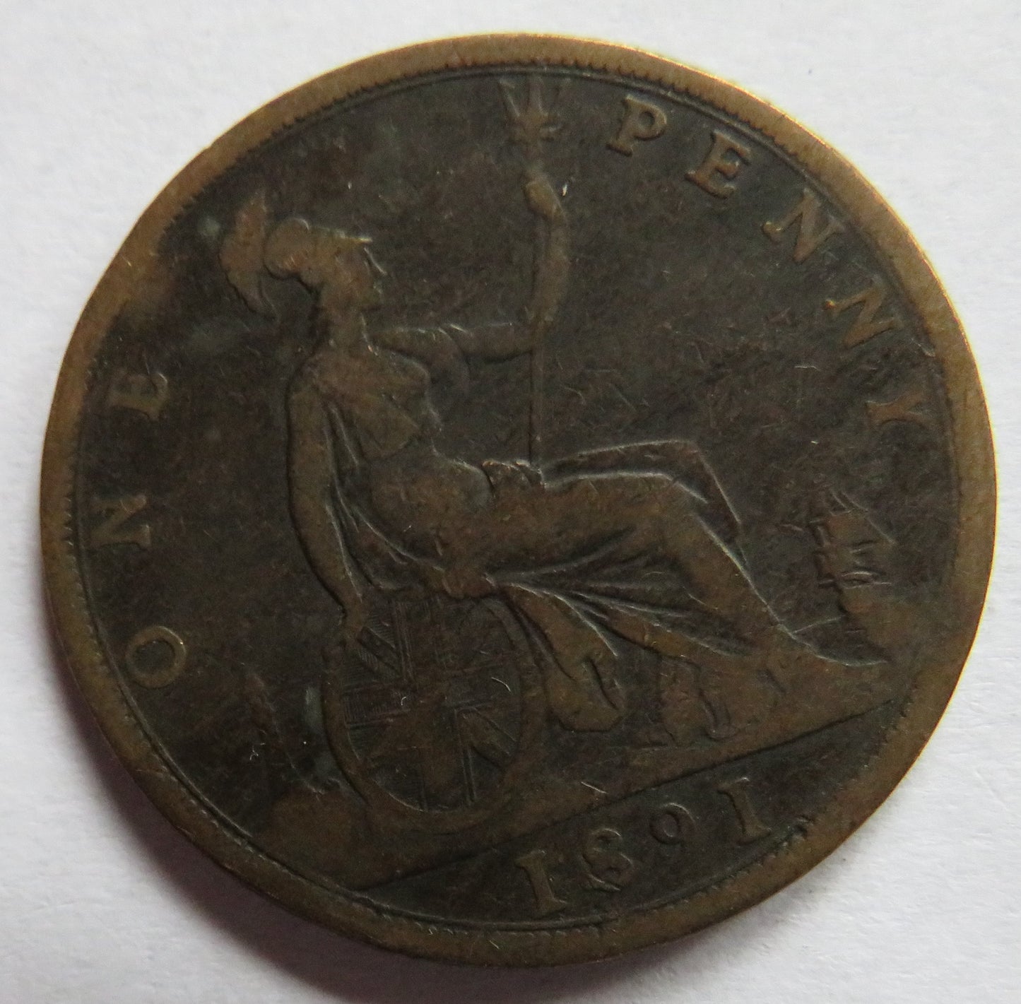 1891 Queen Victoria Bun Head One Penny Coin - Great Britain