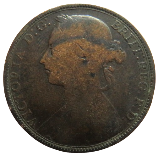 1892 Queen Victoria Bun Head One Penny Coin - Great Britain