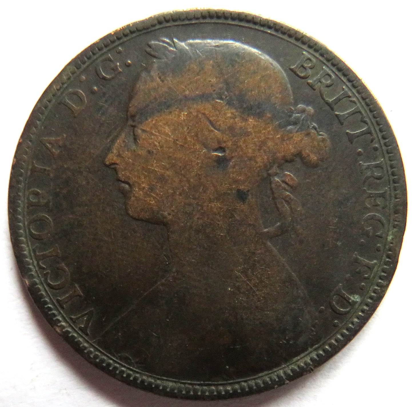 1892 Queen Victoria Bun Head One Penny Coin - Great Britain