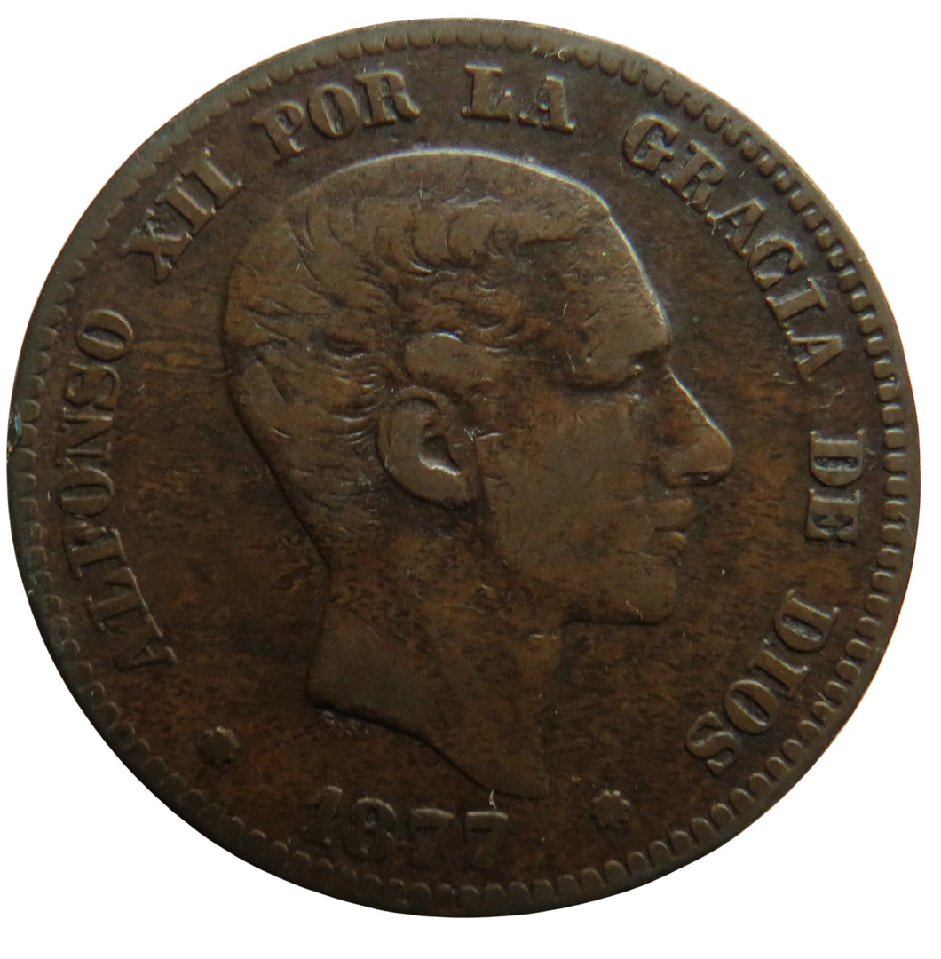 1877 Spain 10 Centimos Coin