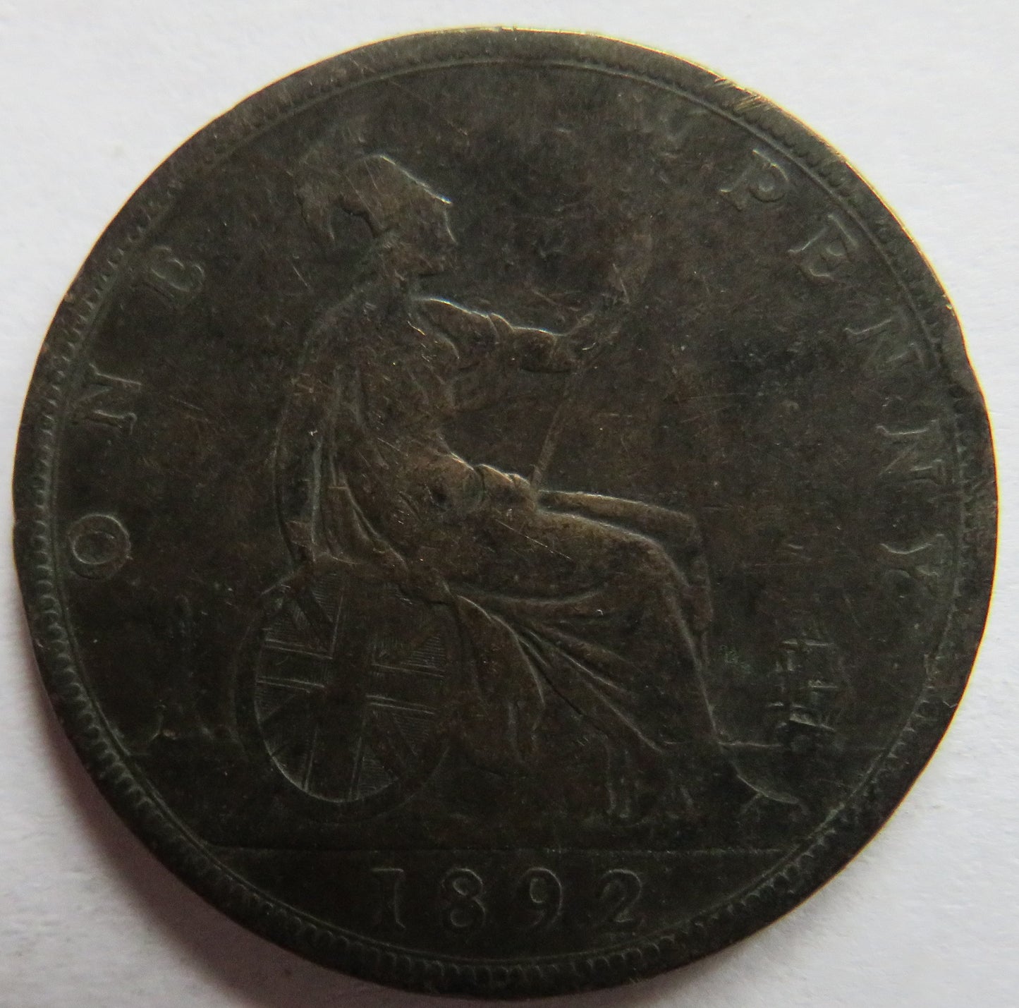 1892 Queen Victoria Bun Head One Penny Coin - Great Britain