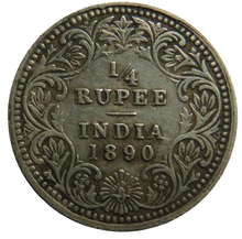 Load image into Gallery viewer, 1890 Queen Victoria India Silver 1/4 Rupee Coin
