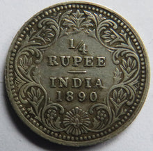 Load image into Gallery viewer, 1890 Queen Victoria India Silver 1/4 Rupee Coin
