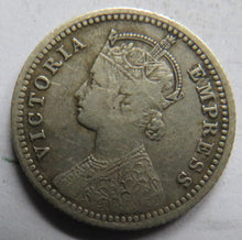 Load image into Gallery viewer, 1890 Queen Victoria India Silver 1/4 Rupee Coin
